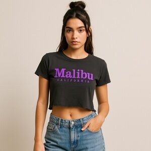 Prince Peter Malibu Crop Top Tee Black Purple‎ Graphic Size Small NWT